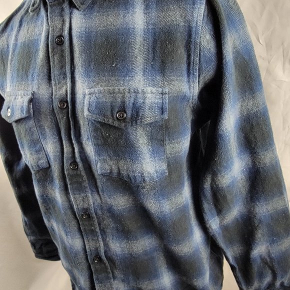 Slate & Stone Flannel Shacket Mens Medium Blue Plaid Check Cotton Thick Button - Picture 4 of 9